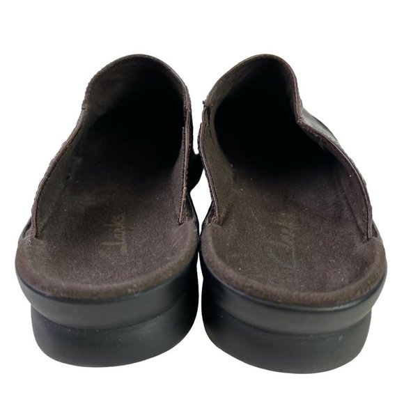 Clarks Women's Brown Genuine Leather Mules Slip On Comfort Loafers Shoes sz 7 M - Picture 6 of 16